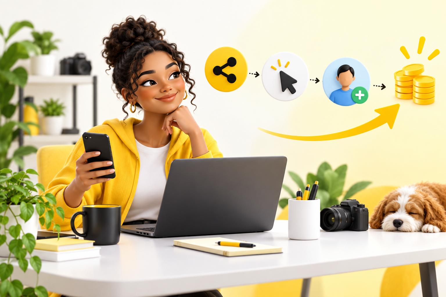 Content creator sharing a recommendation that leads to a new customer and affiliate rewards